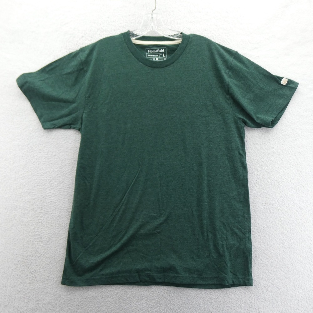 Homefield Shirt Mens Large Green Short Sleeve‎ Solid Cotton Blend Crew Neck Top